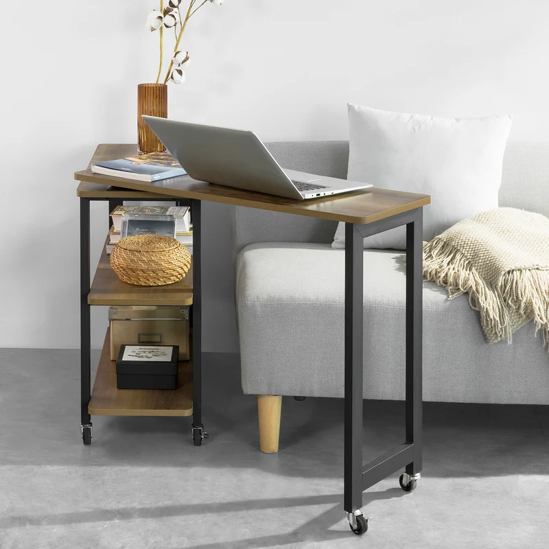 SoBuy FWT83-PF Mesa auxiliar con ruedas y 2 estante Forma de 133x69x30 cm