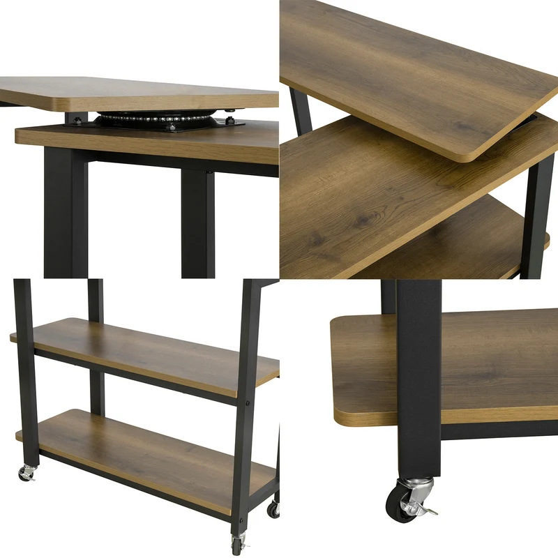 SoBuy FWT83-PF Mesa auxiliar con ruedas y 2 estante Forma de 133x69x30 cm