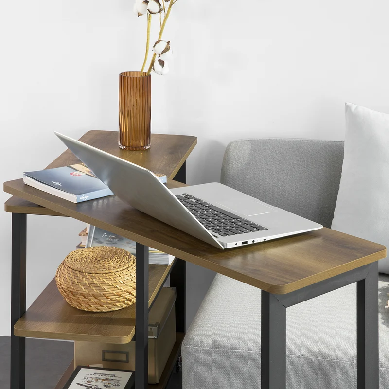SoBuy FWT83-PF Mesa auxiliar con ruedas y 2 estante Forma de 133x69x30 cm