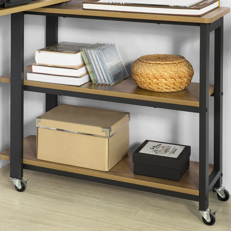 SoBuy FWT83-PF Mesa auxiliar con ruedas y 2 estante Forma de 133x69x30 cm