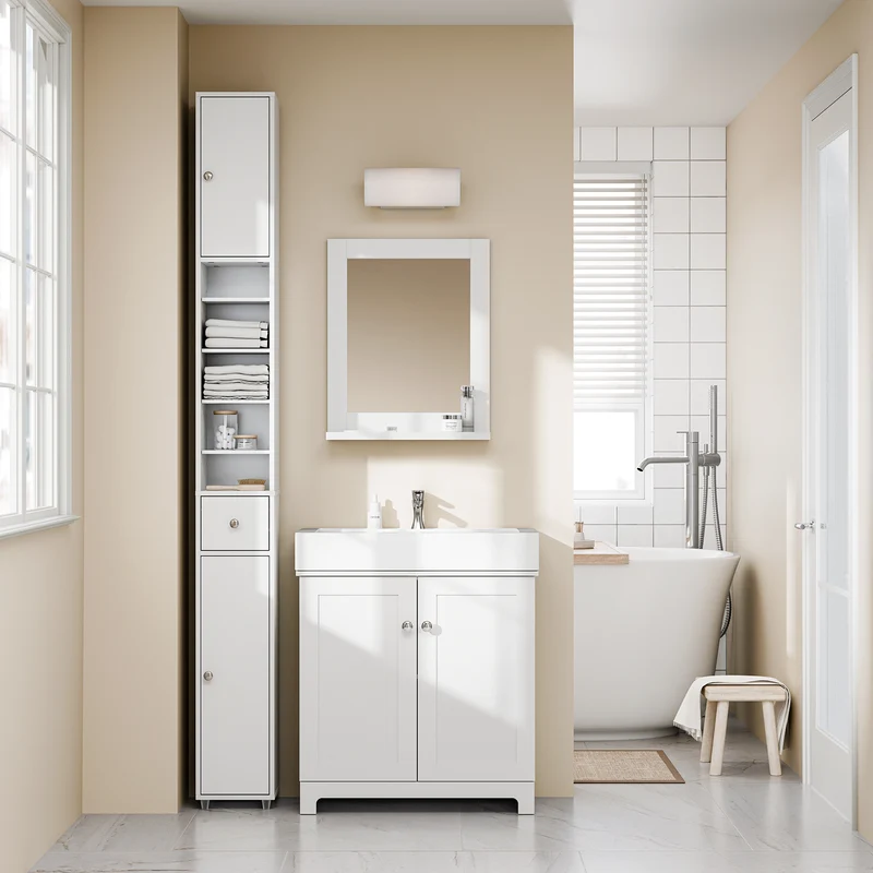 SoBuy BZR34-II-W Armario Estrecho con 2 Puertas y 1 cajón Blanco 20x20x180cm