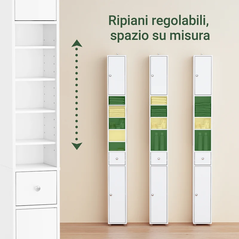 SoBuy BZR34-II-W Armario Estrecho con 2 Puertas y 1 cajón Blanco 20x20x180cm