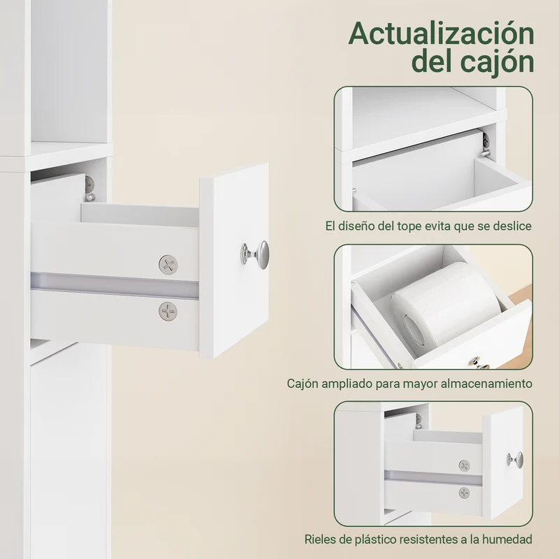SoBuy BZR34-II-W Armario Estrecho con 2 Puertas y 1 cajón Blanco 20x20x180cm