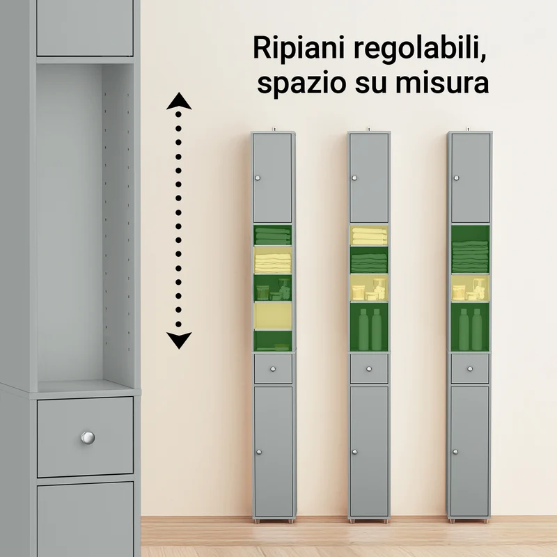 SoBuy BZR34-II-HG Mueble columna para Baño Armario alto de baño Gris