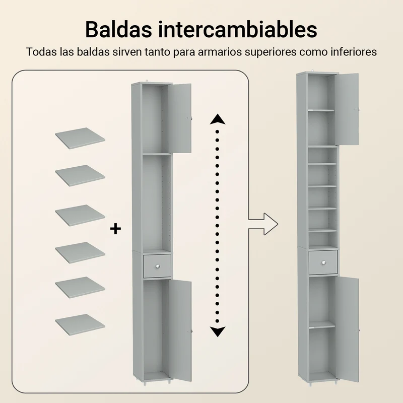SoBuy BZR34-II-HG Mueble columna para Baño Armario alto de baño Gris