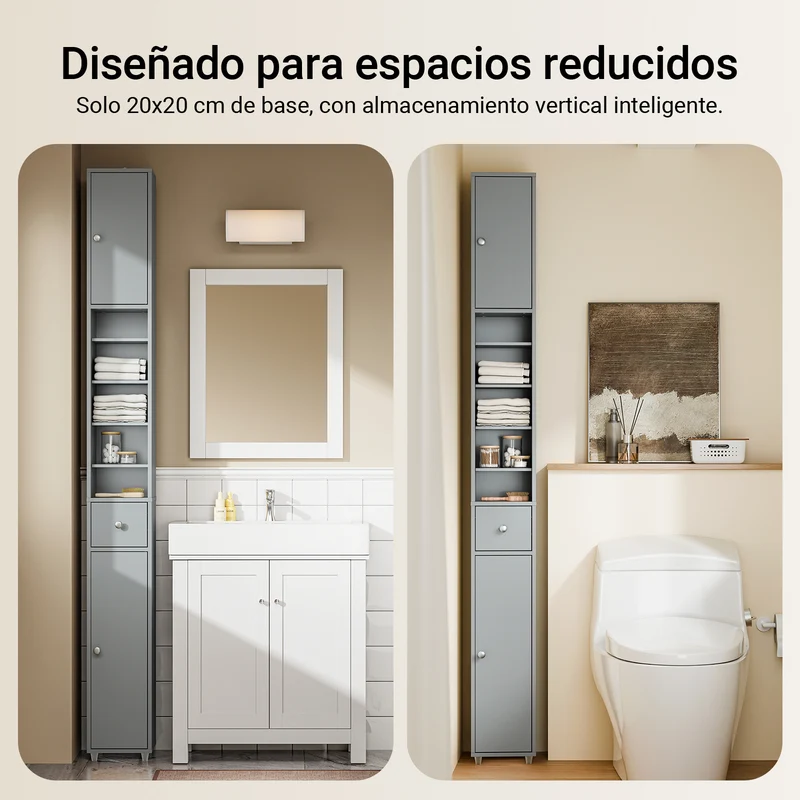 SoBuy BZR34-II-HG Mueble columna para Baño Armario alto de baño Gris