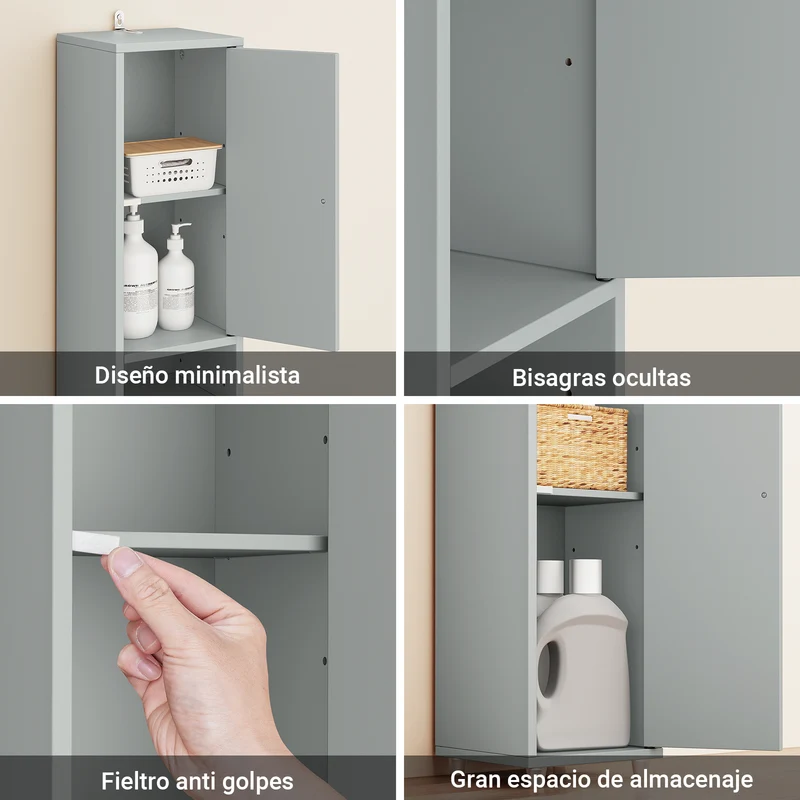 SoBuy BZR34-II-HG Mueble columna para Baño Armario alto de baño Gris