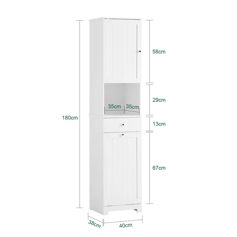 SoBuy BZR216-W Armario Alto Mueble Columna de Baño con 1 Cesto Ropa y 1 Puerta Blanco