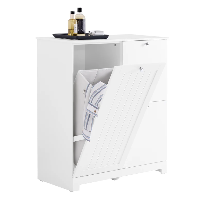SoBuy BZR213-W Mueble Baño con 3 Cestos de Ropa Armario Estrecho para Lavandería 78x38x90 cm