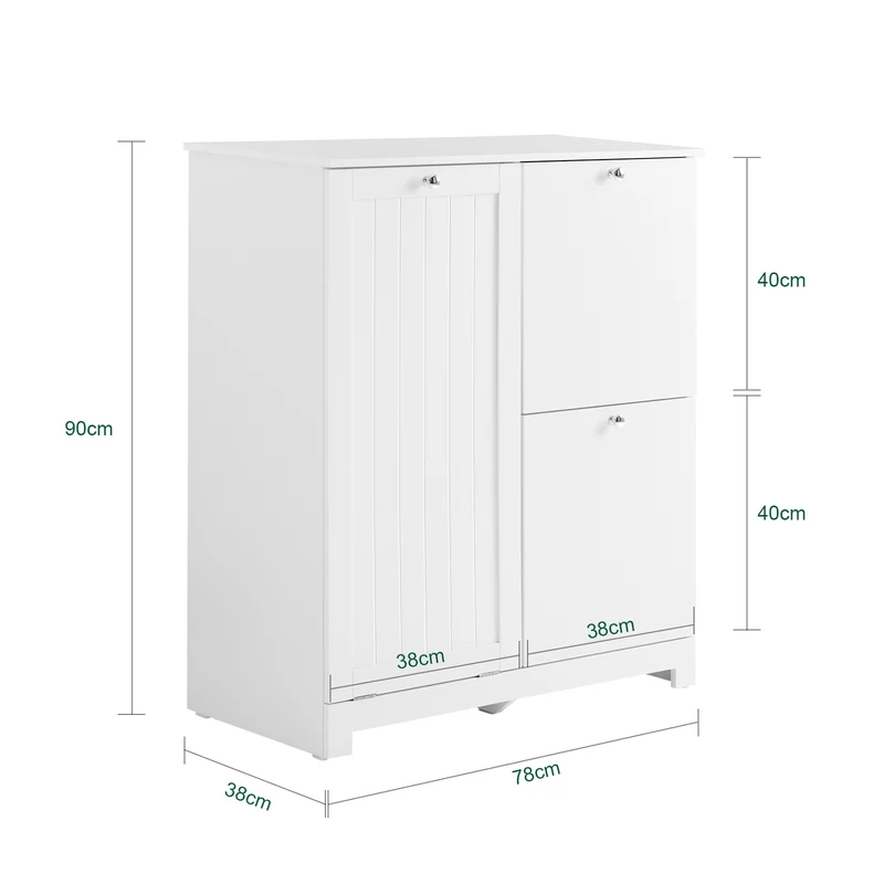SoBuy BZR213-W Mueble Baño con 3 Cestos de Ropa Armario Estrecho para Lavandería 78x38x90 cm