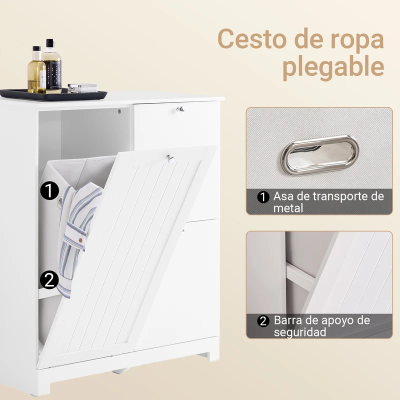 SoBuy BZR213-W Mueble Baño con 3 Cestos de Ropa Armario Estrecho para Lavandería 78x38x90 cm