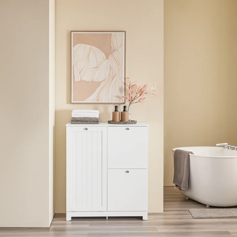 SoBuy BZR213-W Mueble Baño con 3 Cestos de Ropa Armario Estrecho para Lavandería 78x38x90 cm