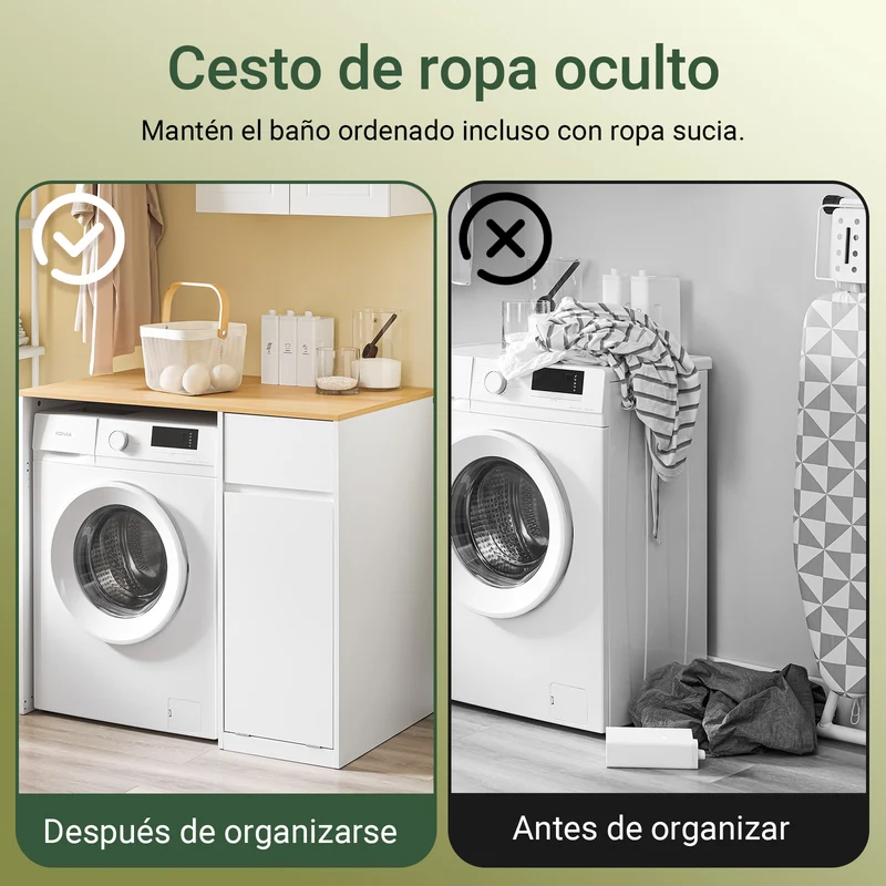 SoBuy BZR217-WN Armario para Lavadora con cesto de ropa Blanco 100×60×90 cm