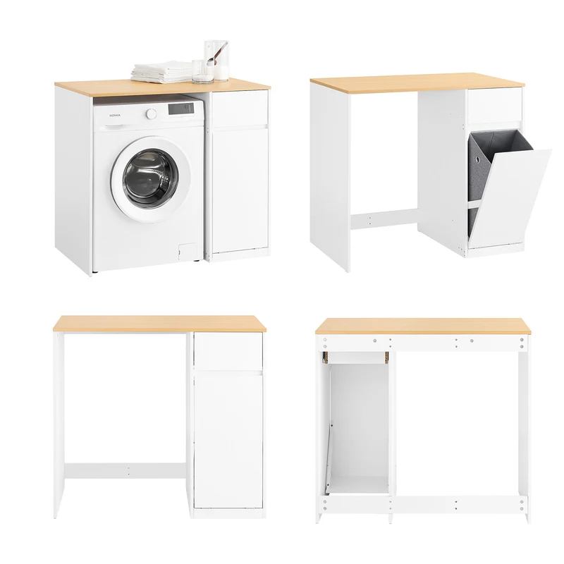 SoBuy BZR217-WN Armario para Lavadora con cesto de ropa Blanco 100×60×90 cm