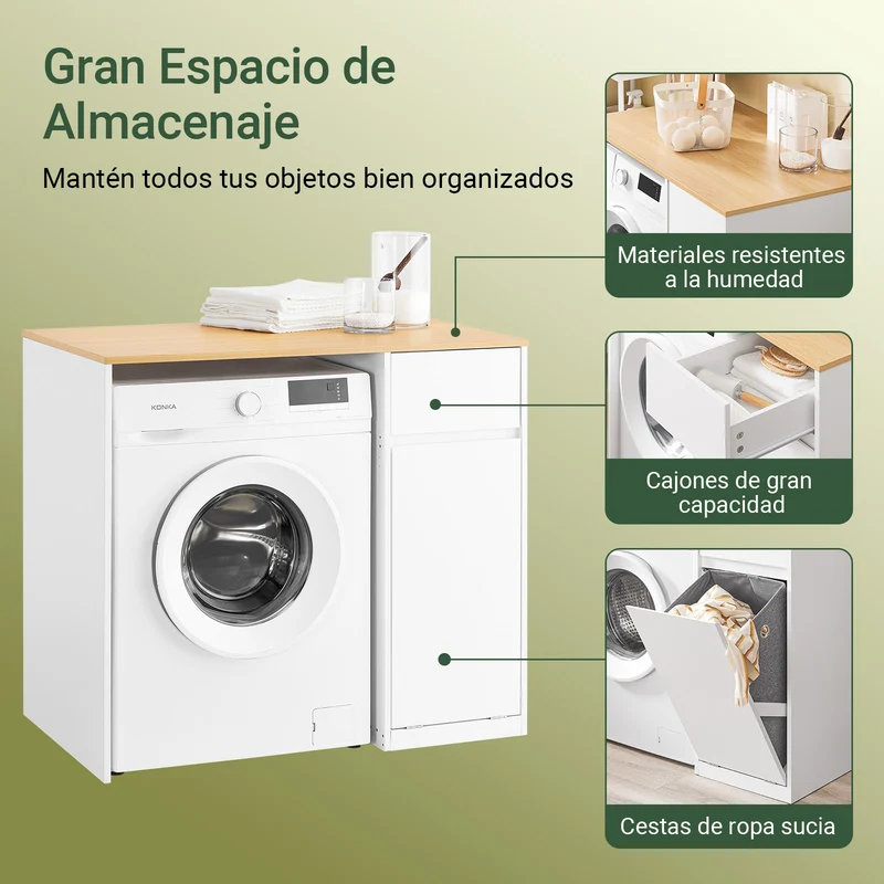 SoBuy BZR217-WN Armario para Lavadora con cesto de ropa Blanco 100×60×90 cm