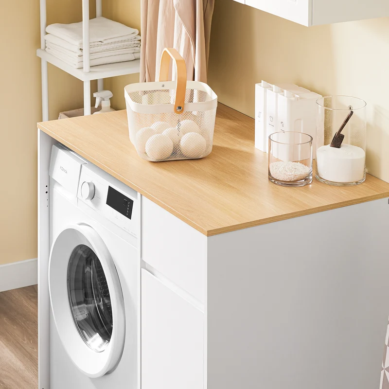 SoBuy BZR217-WN Armario para Lavadora con cesto de ropa Blanco 100×60×90 cm