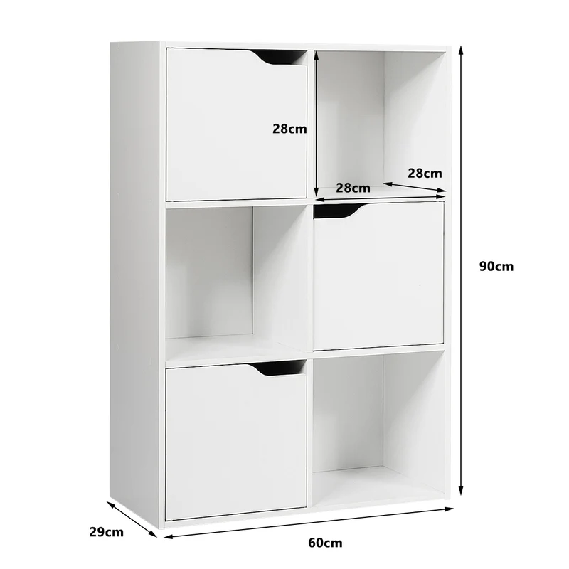 Costway - Estanteria salon, Armario oficina, de 6 Cubos y Puertas, Estanteria Libros, con 3 Niveles para Libros Juguetes y Decoraciones, Blanco