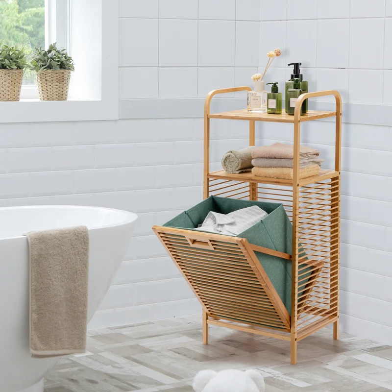 Costway - Estanteria Baño, Mueble ropa Sucia, Estante Baño, Armario Baño, Cesto ropa Sucia, Estante de Bambú para Baño Lavandería y Armario, Natural