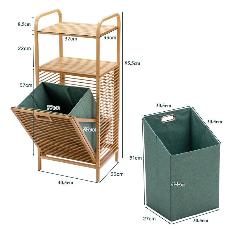 Costway - Estanteria Baño, Mueble ropa Sucia, Estante Baño, Armario Baño, Cesto ropa Sucia, Estante de Bambú para Baño Lavandería y Armario, Natural