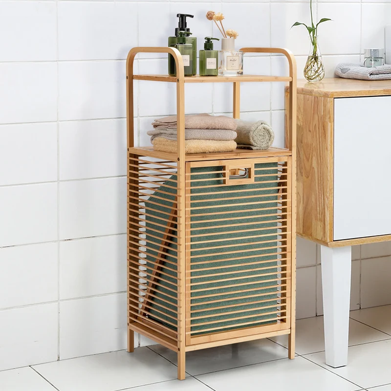 Costway - Estanteria Baño, Mueble ropa Sucia, Estante Baño, Armario Baño, Cesto ropa Sucia, Estante de Bambú para Baño Lavandería y Armario, Natural