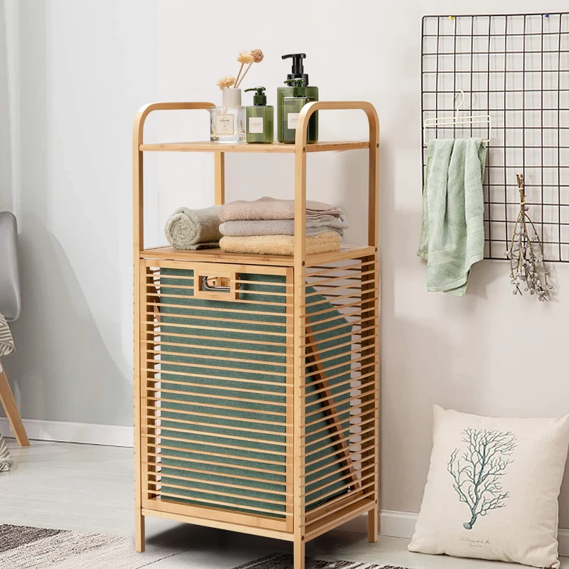 Costway - Estanteria Baño, Mueble ropa Sucia, Estante Baño, Armario Baño, Cesto ropa Sucia, Estante de Bambú para Baño Lavandería y Armario, Natural