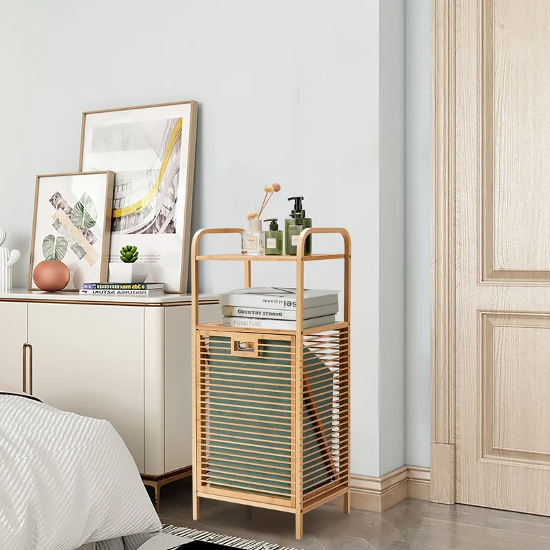 Costway - Estanteria Baño, Mueble ropa Sucia, Estante Baño, Armario Baño, Cesto ropa Sucia, Estante de Bambú para Baño Lavandería y Armario, Natural
