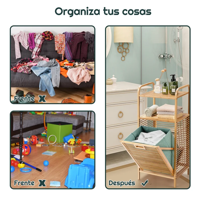 Costway - Estanteria Baño, Mueble ropa Sucia, Estante Baño, Armario Baño, Cesto ropa Sucia, Estante de Bambú para Baño Lavandería y Armario, Natural