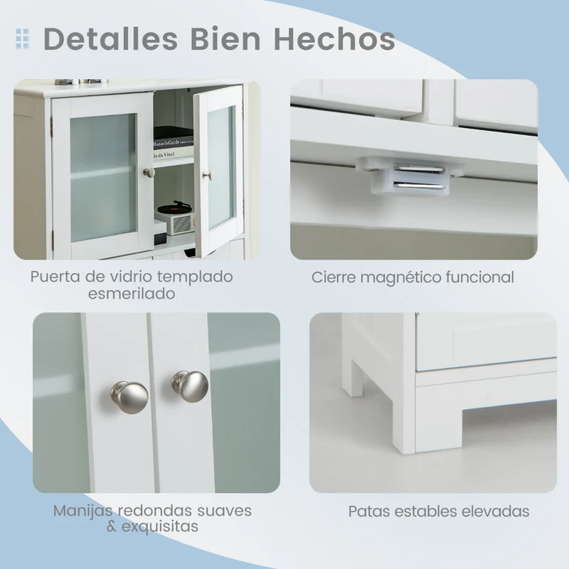 Costway - Armario Baño, Muebles para Baño, Armario de Almacenamiento de Piso con 4 Puertas Gabinete de Baño Independiente 2 Cajones, Blanco