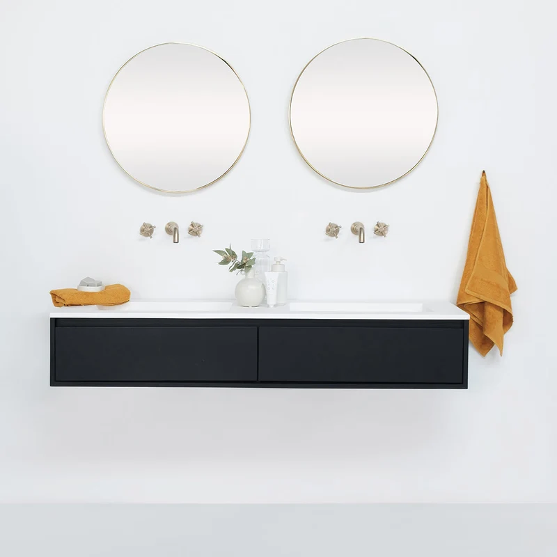 Conjunto de baño Ann mueble corto Negro - Julian Blanco Mate - 150 cm