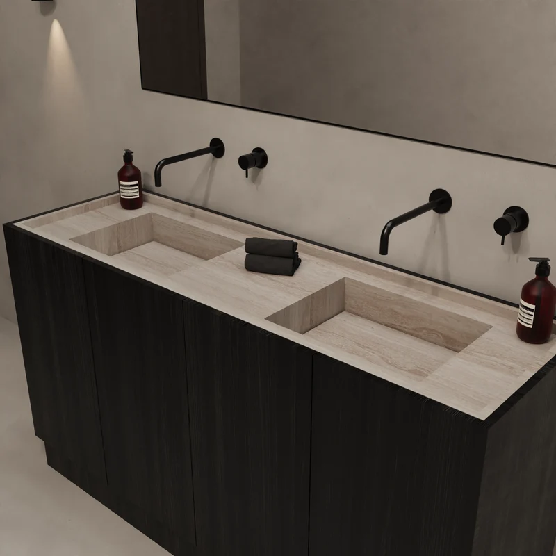 Basiel - Lavabo Empotrado de Travertino - Blanco - 150 cm