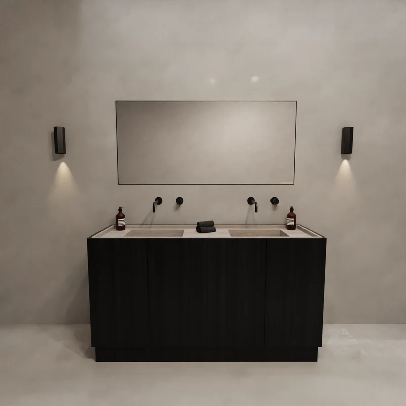 Basiel - Lavabo Empotrado de Travertino - Blanco - 150 cm