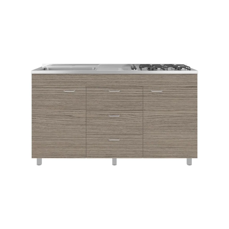 Gabinete Inferior Lumina 150, Blanco Duqueza y Positano, Incluye Mesón Izquierdo