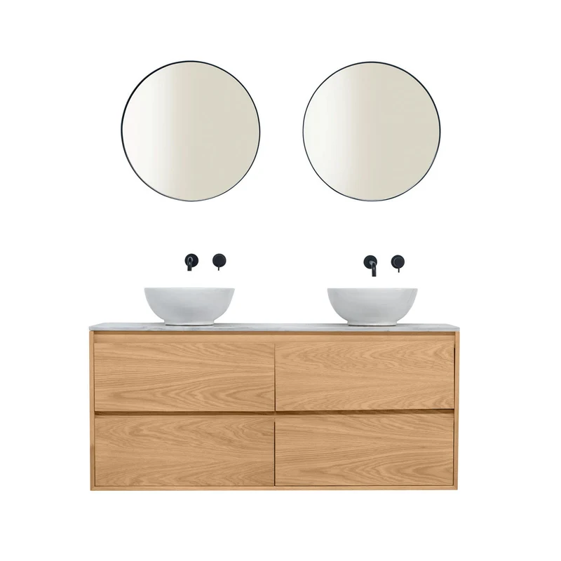 Mobiliario de baño Terrazzo Ann - Mueble Roble - Lavabo de porcelana Alexis I