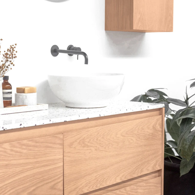 Mobiliario de baño Terrazzo Ann - Mueble Roble - Lavabo de porcelana Alexis I