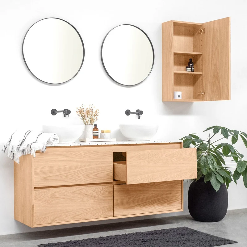 Mobiliario de baño Terrazzo Ann - Mueble Roble - Lavabo de porcelana Alexis I