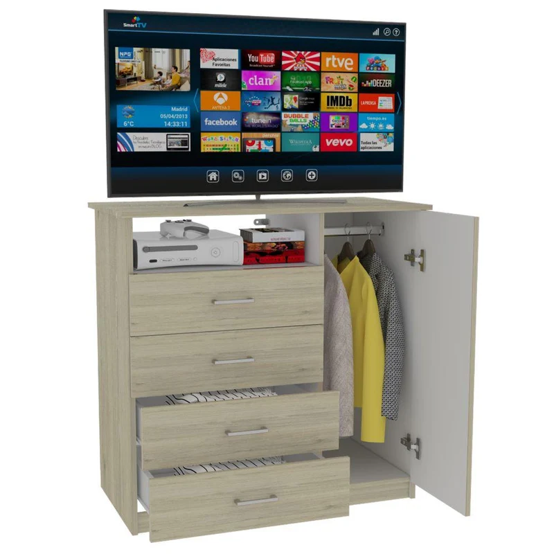 Set de 2 Organizadores Barlovento, Beige y Blanco con Cuatro Cajones y una Puerta