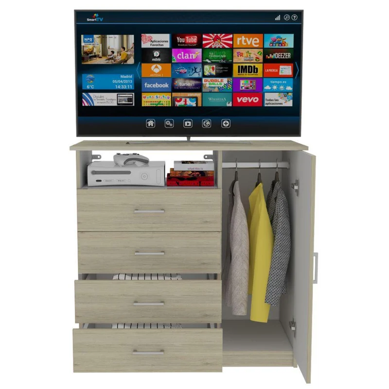 Set de 2 Organizadores Barlovento, Beige y Blanco con Cuatro Cajones y una Puerta