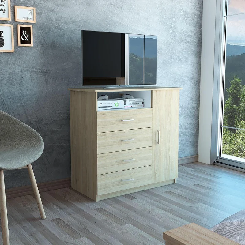 Set de 2 Organizadores Barlovento, Beige y Blanco con Cuatro Cajones y una Puerta