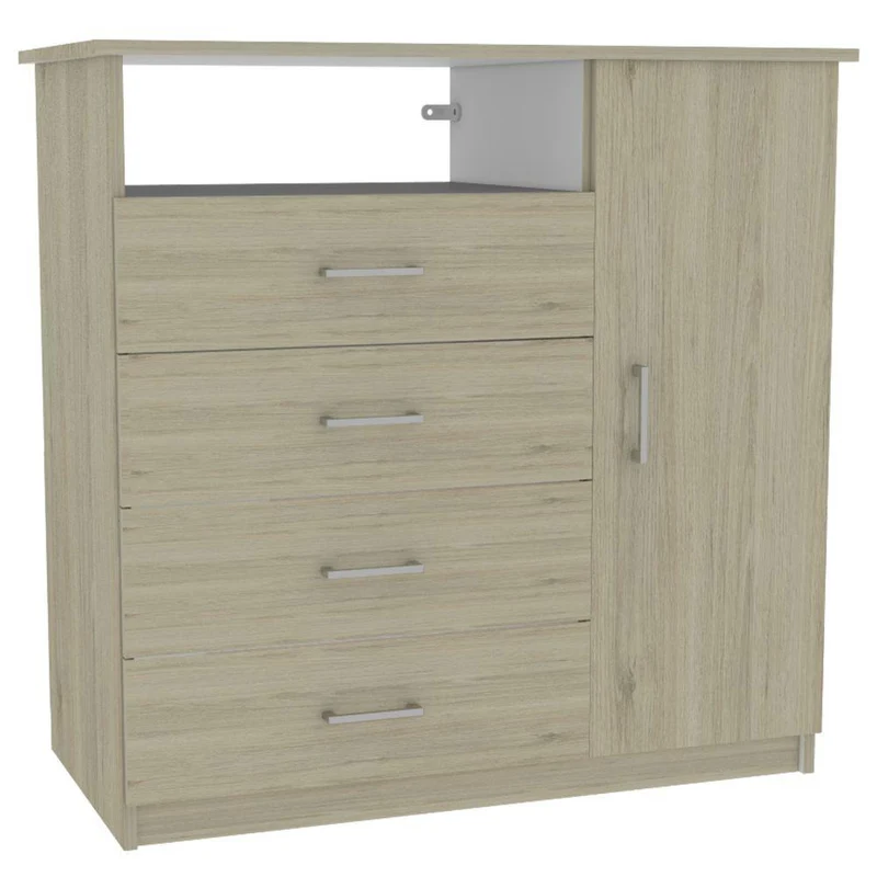 Set de 2 Organizadores Barlovento, Beige y Blanco con Cuatro Cajones y una Puerta