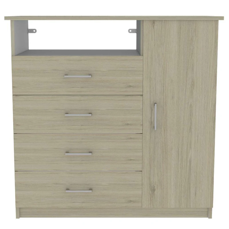 Set de 2 Organizadores Barlovento, Beige y Blanco con Cuatro Cajones y una Puerta