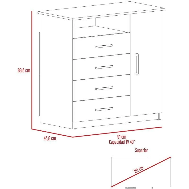 Set de 2 Organizadores Barlovento, Beige y Blanco con Cuatro Cajones y una Puerta