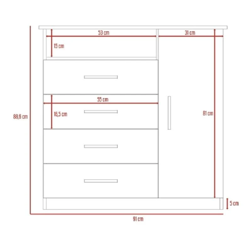 Set de 2 Organizadores Barlovento, Beige y Blanco con Cuatro Cajones y una Puerta
