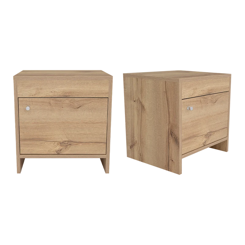 Set de 2 Mesas de Noche Tutto, Café Claro, con Cajón para Guardar Objetos Ideal para Espacios Reducidos