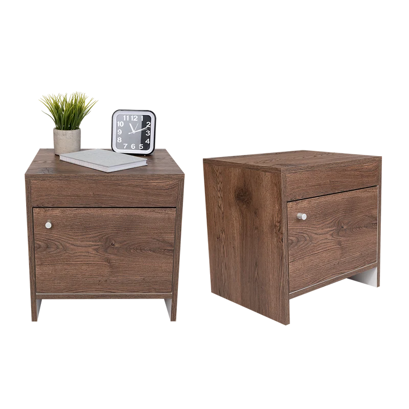 Set de 2 Mesas de Noche Tutto, Avellana y Blanco, con Cajón para Guardar Objetos Ideal para Espacios Reducidos