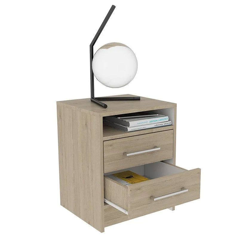 Set de 2 Mesas de Noche Douglas, Beige y Blanco, con un Entrepaño Superior y Dos Cajones Organizadores