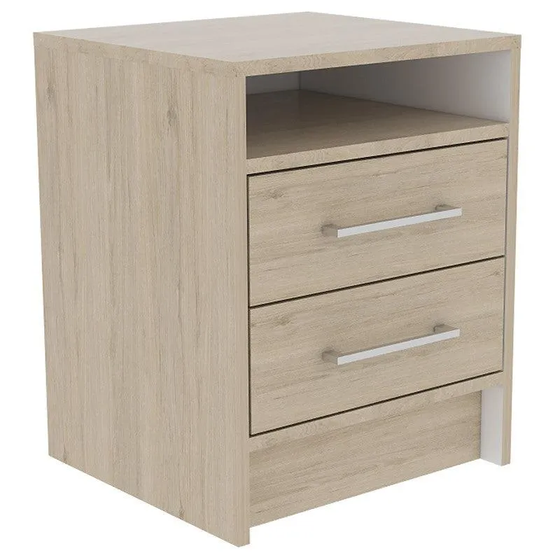 Set de 2 Mesas de Noche Douglas, Beige y Blanco, con un Entrepaño Superior y Dos Cajones Organizadores