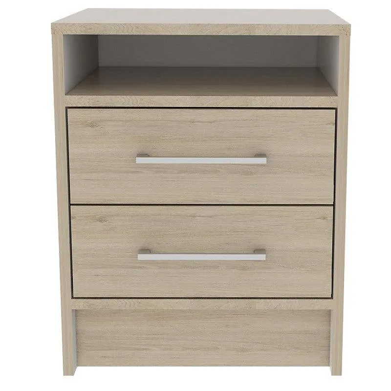 Set de 2 Mesas de Noche Douglas, Beige y Blanco, con un Entrepaño Superior y Dos Cajones Organizadores