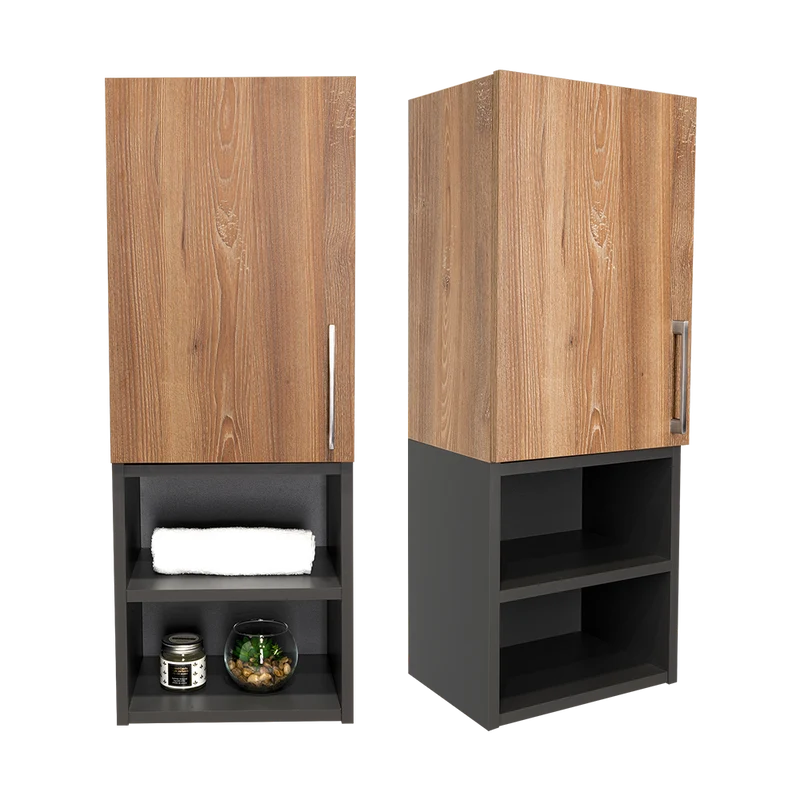 Set de 2 Gabinetes de Baño Oporto, Miel y Plata Oscuro, con Espacio para Guardar Objetos de Aseo Personal
