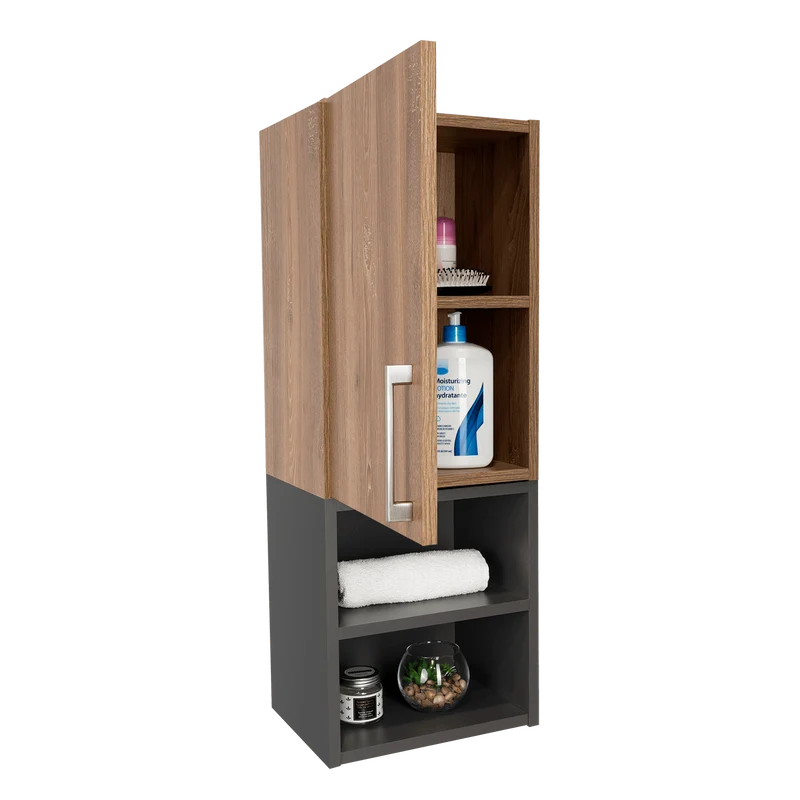 Set de 2 Gabinetes de Baño Oporto, Miel y Plata Oscuro, con Espacio para Guardar Objetos de Aseo Personal