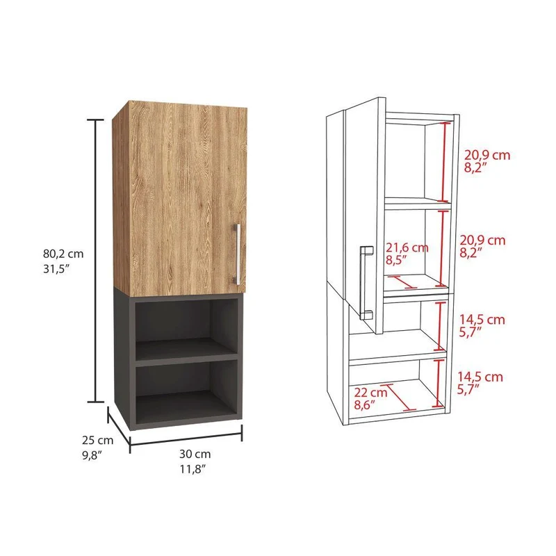 Set de 2 Gabinetes de Baño Oporto, Miel y Plata Oscuro, con Espacio para Guardar Objetos de Aseo Personal